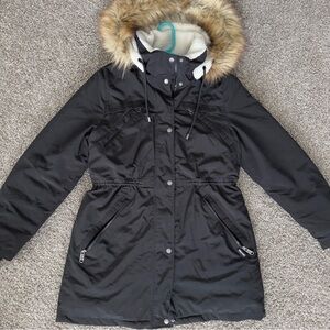 Women's Black Parka with Faux Fur Hood